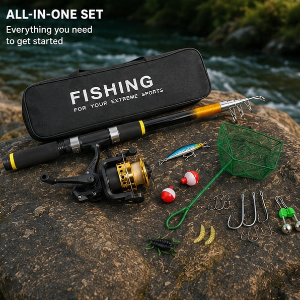 Fishing Rod and Reel Combos Set, 2.1m/6.8ft Rod with Bait & Hook & Landing Net, All in One Set for First-Time Fisherman , for River Lake Small Fish