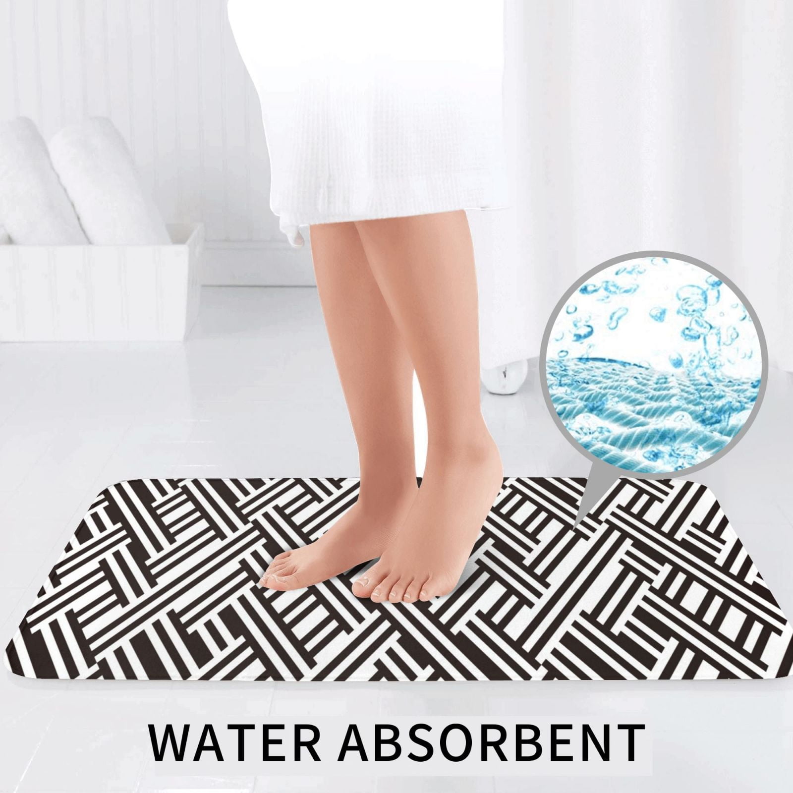 Bathroom Rugs Sets 3 Piece - black white stripes Absorbent Non Slip Bath Mats, U-Shape Toilet Lid Cover, Contour Mat, Soft Washable Shower Mats Bath Rug Mat for Bathroom Tub Toilet