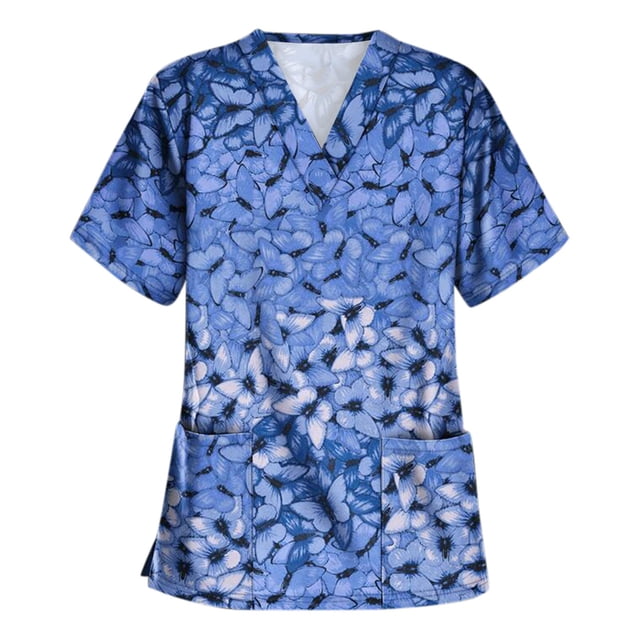 Pntutb Blusa de uniforme de trabajo con cuello en V y manga corta para mujer Pntutb Pntutb-5445