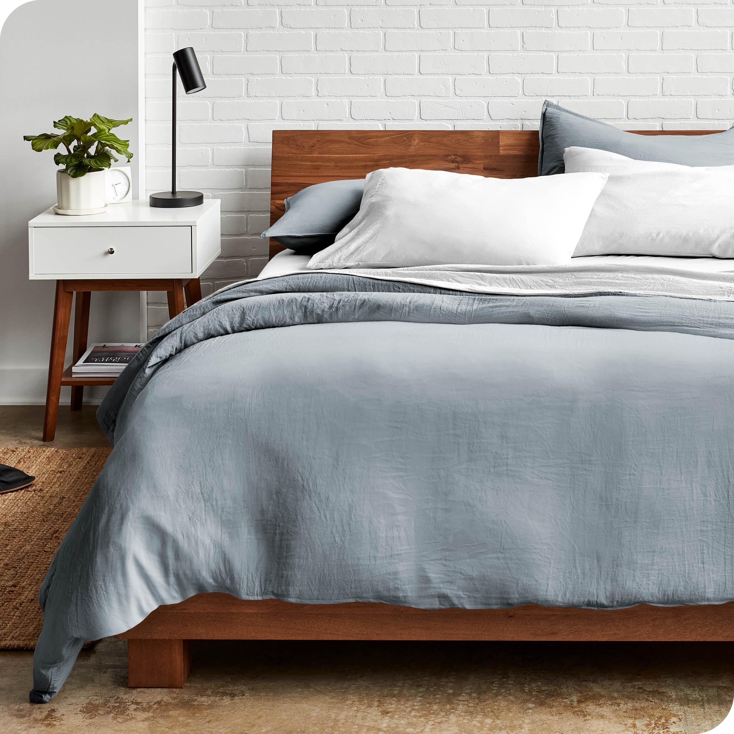 Bare Home Sandwash Microfiber Duvet Cover & Sham Set, King, Dusty Blue, 3-Pieces