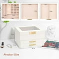 thumbnail image 3 of Jewelry Storage Box with Glasses Lid, 3-Tiers Jewelry Organizer Box for Women Girls, Jewelry Case for Rings, Bracelets Earrings, Necklaces (White), 3 of 9