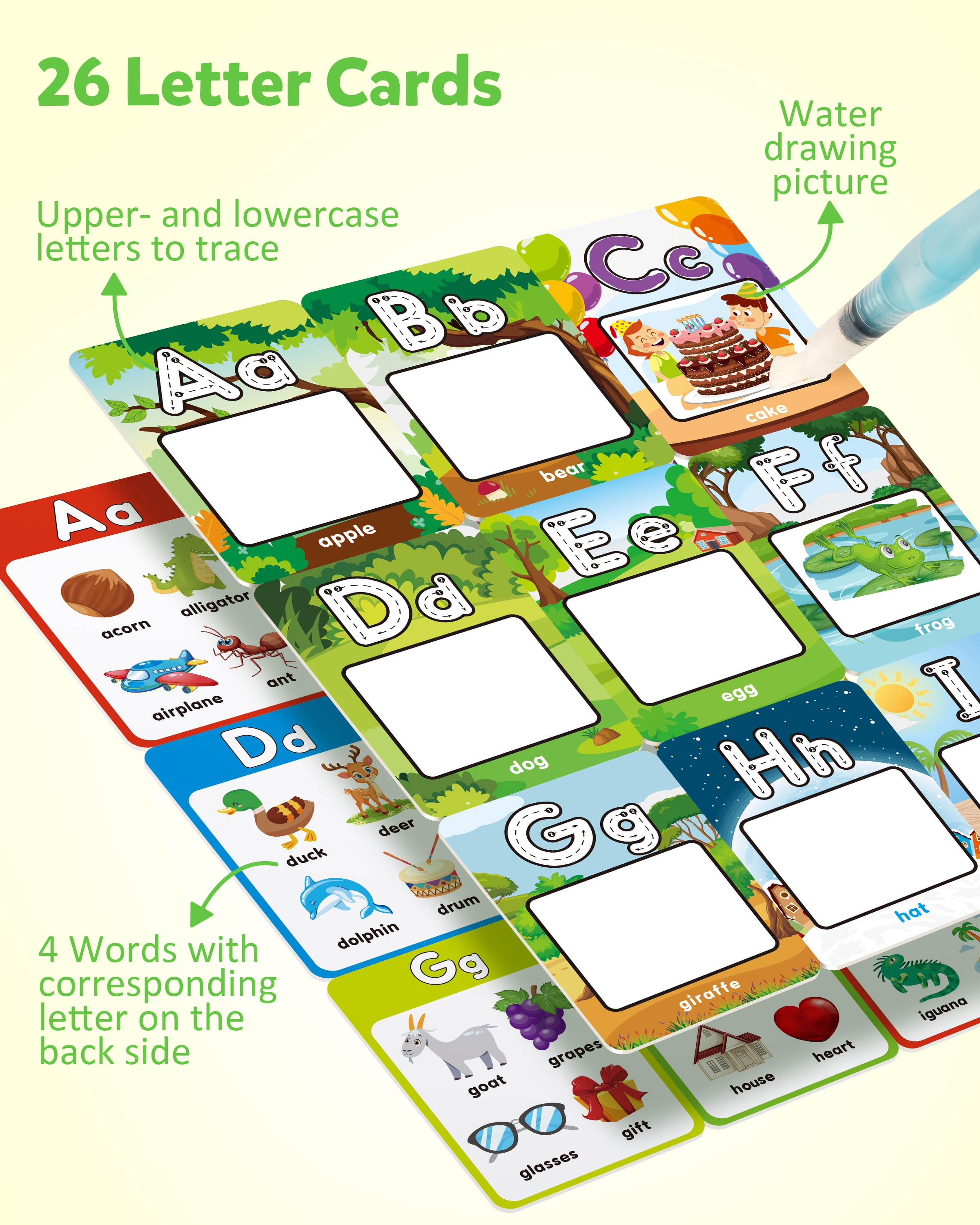 Coogam Alphabet Educational Water Coloring Flash Cards for 3