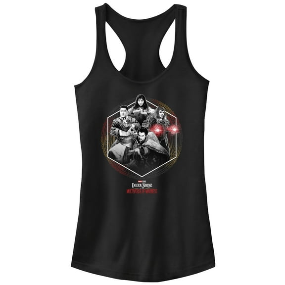 Junior's Marvel Doctor Strange in the Multiverse of Madness Black and White Panel  Racerback Tank Top Black X Small