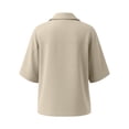 thumbnail image 5 of VEKDONE Cotton Shirts for Women Deep V Neck Collared Shirt Summer 3/4 Length Sleeve Tunic Tops Dressy Solid Color Loose Fit Work Blouse Beige XXL, 5 of 6