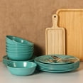 thumbnail image 3 of TP Dinnerware Sets, Melamine Dinner Service for 6, 18-Piece Plates and Bowls Set, Dishwasher Safe, Turquoise, 3 of 8