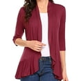 thumbnail image 2 of Women'S Three-Quarter Sleeve Casual Cardigan, Fashionable Front Open Cardigan Wine Red S, 2 of 5