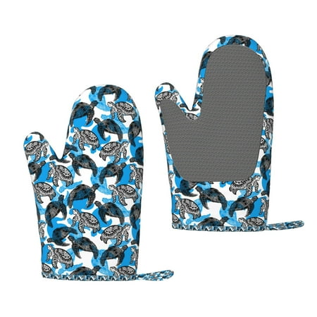 

Hirioo Sea Turtle Life for Silicone Oven Mitts for BBQ Baking Cooking Set of 2 Heat Resistant 260℃ Non-Slip Kitchen Essentials