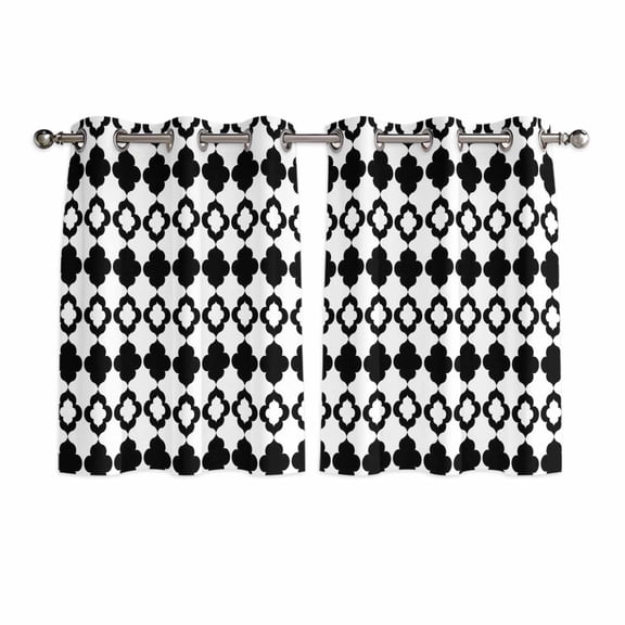 Bohemia Kitchen Curtains Window Panels, Retro Abstract Geometric Pattern Boho Black Insulated Window Treatment Curtain, Grommet Curtains for Bedroom/Living Room/Bathroom, 2 Piece 52"Wx45"L