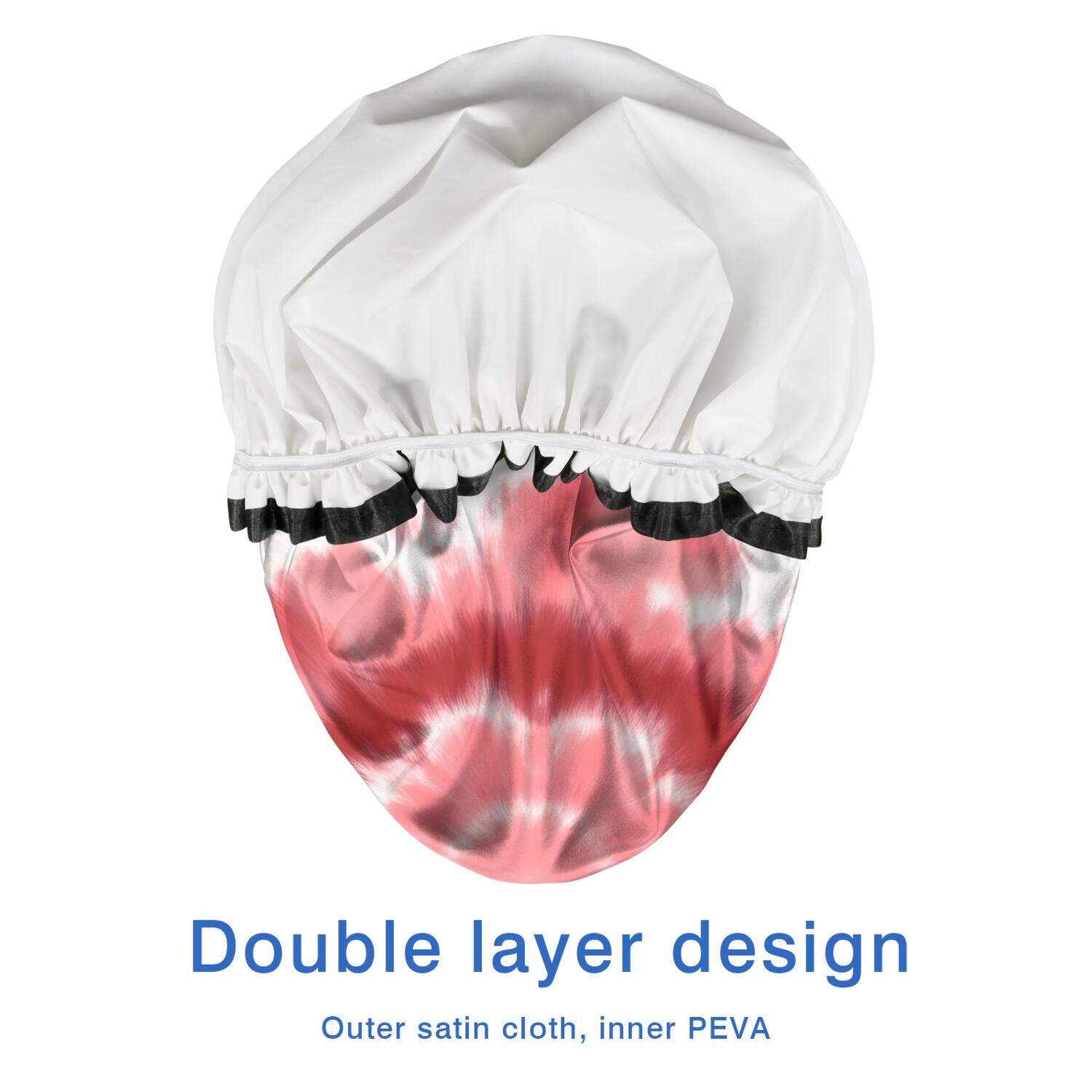 Shower Caps,Red White Tie Dye Mandala Pattern Waterproof Shower Cap for Women 4 Pieces,Double Reusable Hair Cover for Shower PEVA Elastic Stretch Hem