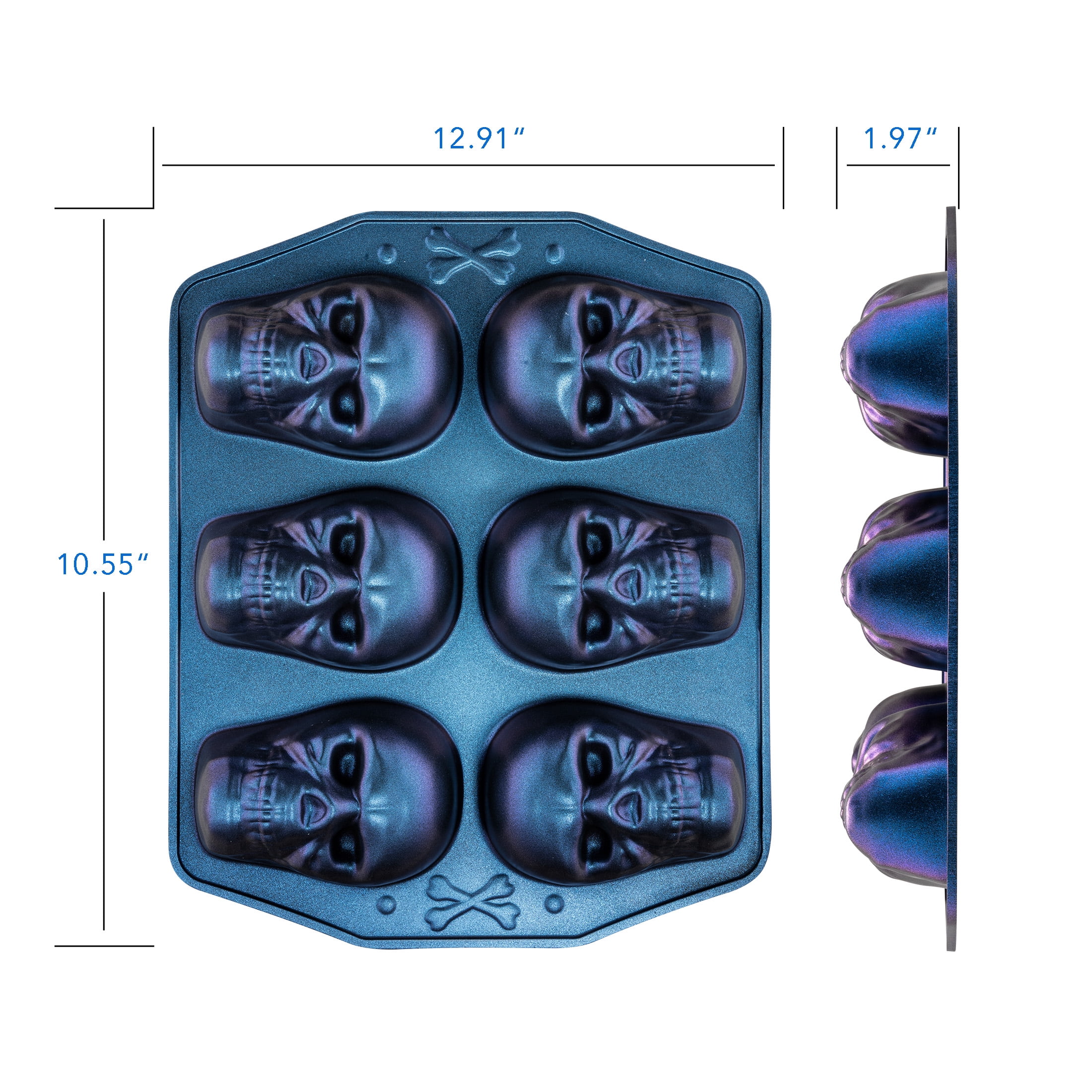 Way to Celebrate, Skull Cast Aluminum 6-Cavity Baking Pan, Iridescent