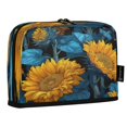 thumbnail image 2 of Standing Pencil Case with Base Large Capacity Stationery Pouch Pen Bag with Zipper for Women Men Blue Leaves and Sunflowers, 2 of 7