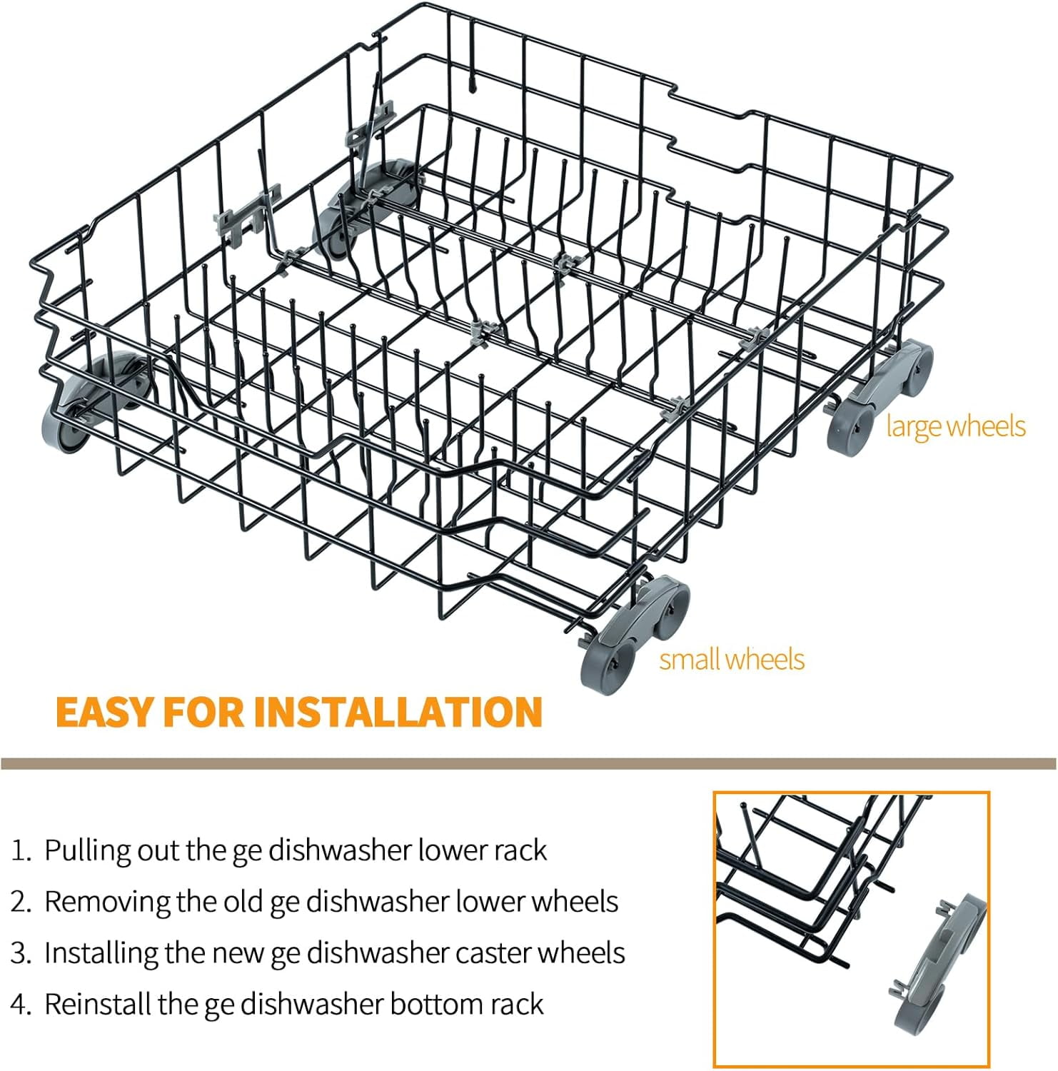 Upgraded  Dishwasher Wheels Lower Rack Replacement Parts for  Dishwasher Roller Wheels Bottom Rack  Dishrack Parts Lower Roller Axle 4 Kits