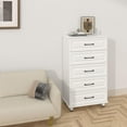 thumbnail image 2 of White Dresser for Bedroom, 5 Drawer Dresser Tall Modern Nightstand Closet Wood Dresser with Steel Handles, Mid Century Chest of Drawers for Living Room, Office, 2 of 7