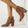 thumbnail image 2 of NOKIO Women Pointed Toe Ankle B𝗈𝗈𝑡𝑠 Mid Block Heel Side Zipper B𝗈𝗈𝑡𝑠 Fall Winter Che𝗅sea Bootie Side V Cutout Chun𝗄𝗒 Booties Comfy S𝗅ip On Short Boot Fashion Casual Work Booties, 2 of 9