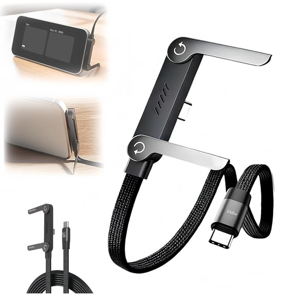 Invisible Holder Charger Cable with Stand - 240W Super Fast Charging Foldable Durable USB-C Cord, Sideways Phone Charger with Built-In Stand for Smartphones Tablets Gaming Office Travel