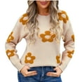 thumbnail image 1 of Rbaofujie Chandails d'Automne pour Femmes 2024 Femmes Col Rond Chandail à Manches Longues Brodé de Fleurs Chandails Jaunes pour Femmes Tendance, 1 of 7