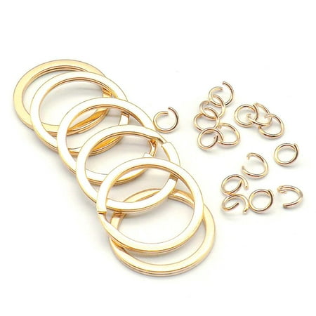 100Pcs Key Chain Key Ring Round Flat Line Pet Collar Keychain Holder for Jewelry ID Tag Making Wholesale DIY Day Gift Accessorie (Gold Diameter 30mm-100pcs)