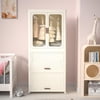 Portable Wardrobe Closet Storage Organizer for Clothes,Clothes Dresser, Magnetic Doors with 4 Cubes & Hanging Rod,10 pcs Hangers, Baby Wardrobe Storage Cabinet,White
