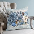 thumbnail image 4 of Pillow Covers 16x16 Set of 2, Blue Poinsettia Christmas Throw Pillow Covers Decorative Couch Cushion Cover, Xmas Botanical Balls Snowflake Vintage Microfiber Soft Pillowcases for Bedroom Living Room, 4 of 9