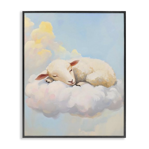 Stupell Industries Contemporary Sleeping Sheep on a Cloud Black Framed Giclee Art, 11 x 14, by The Prints Vibe