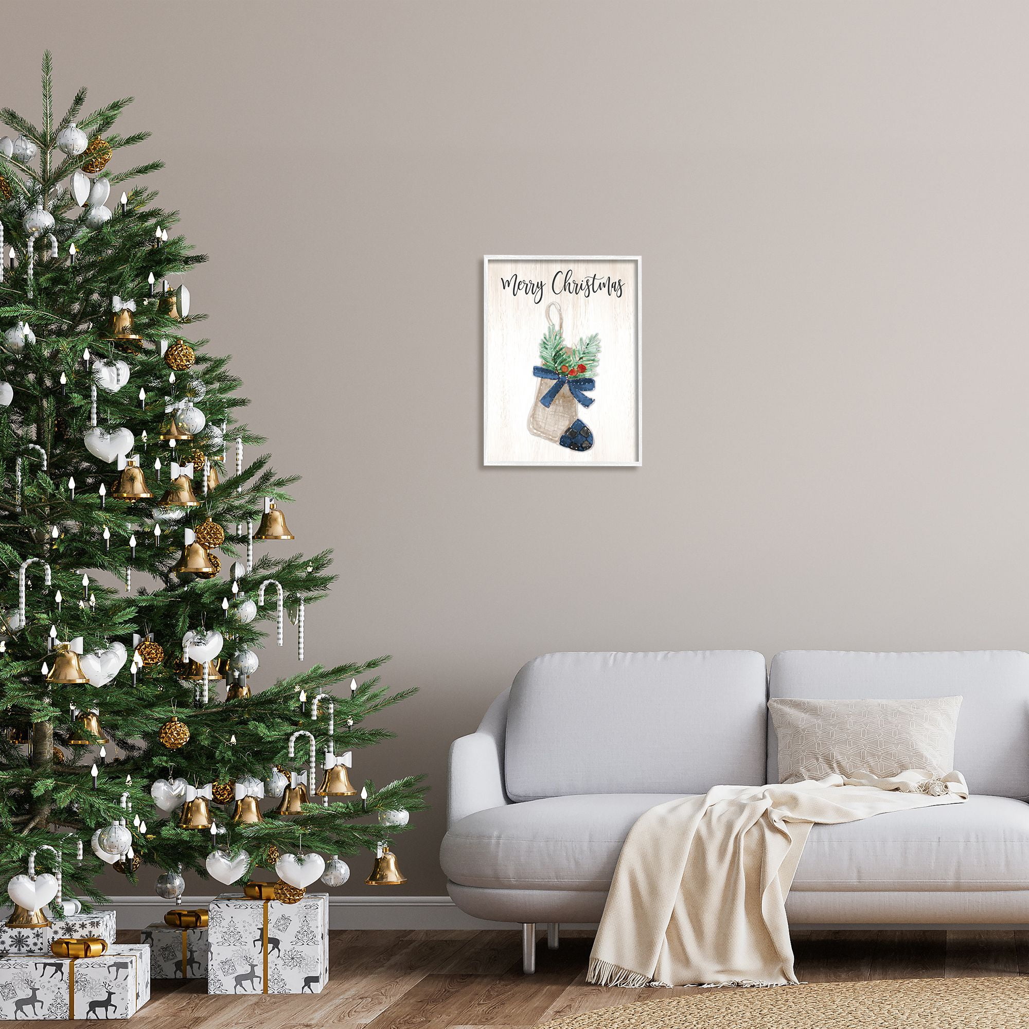Stupell Indtries Merry Christmas Phrase Rtic Blue Plaid Holiday Stocking,16 x 20,Design by Lanie Loreth