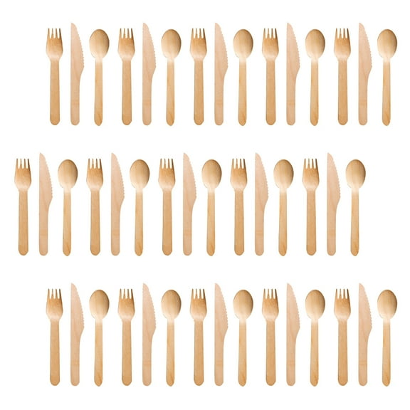 MUSEYA Beige Wood Cutlery Fork Spoon Set 75 Count Disposable Tableware for Parties and Home Use
