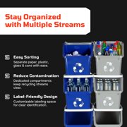 Sturdy Essentials Multi Recycling System with Three 6 Gallon Stackable Bins, 3 Pack, Blue/Grey/Green