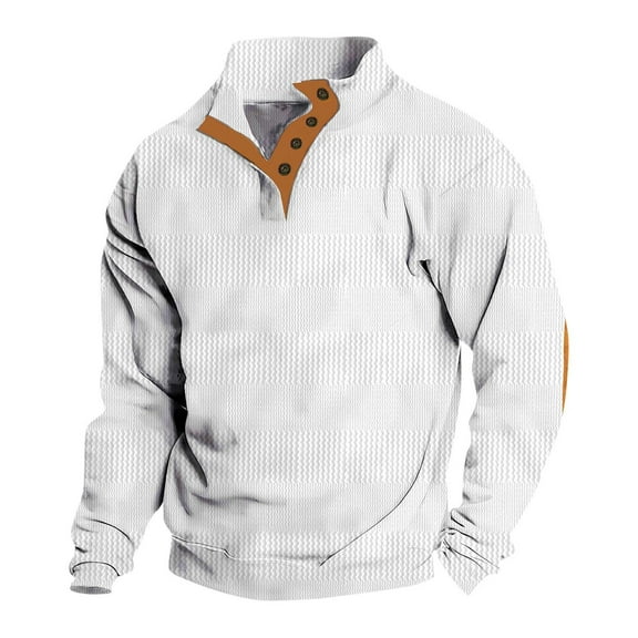 hotojiny Men's Sweatshirts Half Button up Fashion Pullover Casual Long Sleeve Stand Collar Soild Color Shirt