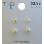 Time and Tru Womens Faux Pearl Stud Earring Set, 2-Piece