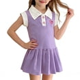 thumbnail image 2 of MOJOGO Girls Casual Dress Heart Embroidered Pleated Dresses with Flutter Sleeve School Summer Outfits for Age 3-10 Years Old Purple, 2 of 6