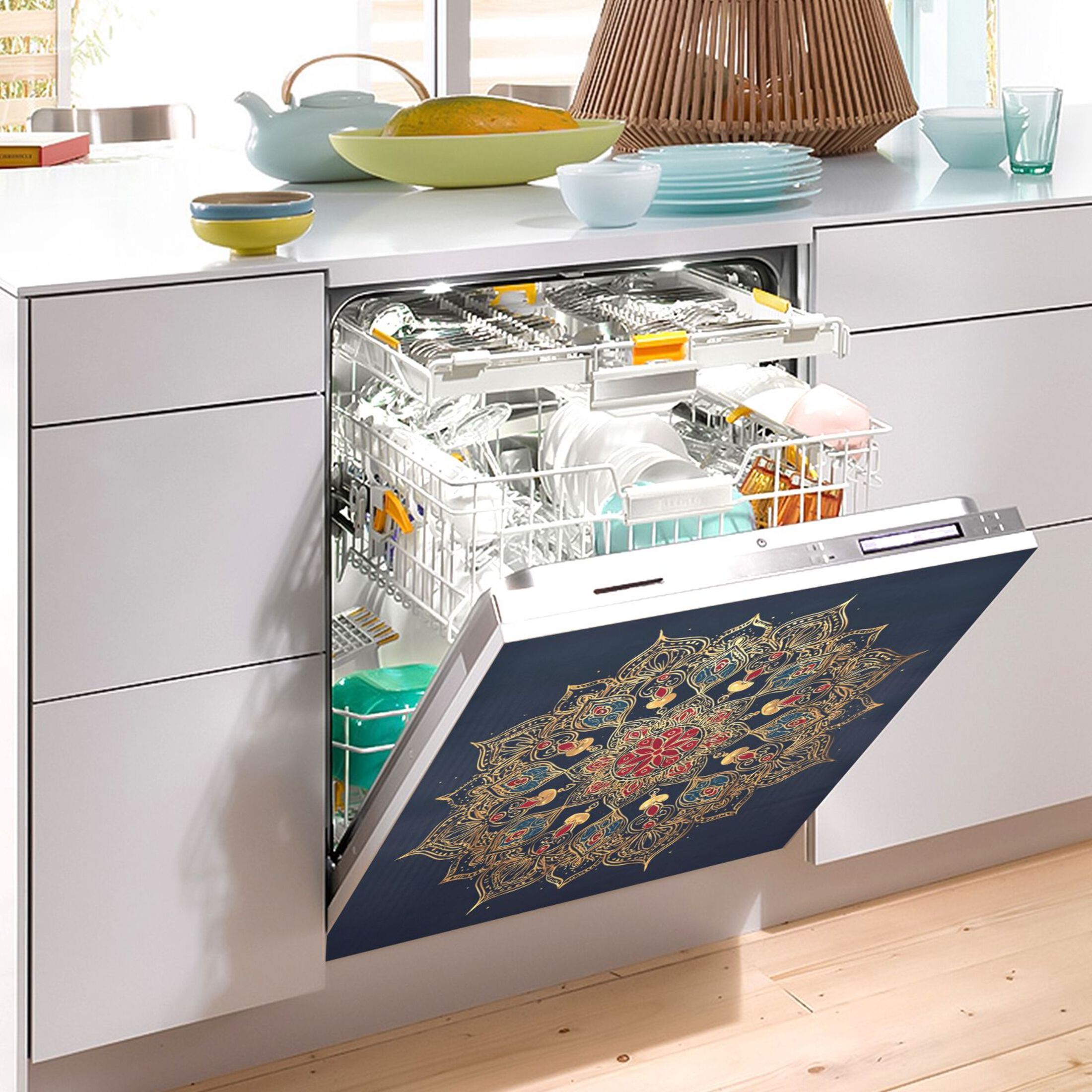 IAUYY Magnetic decorative sticker - 23x26 Inch PVC Refrigerator Decorative Cover, Removable DIY Art for Kitchen Appliances Deep Blue Presents Exquisite