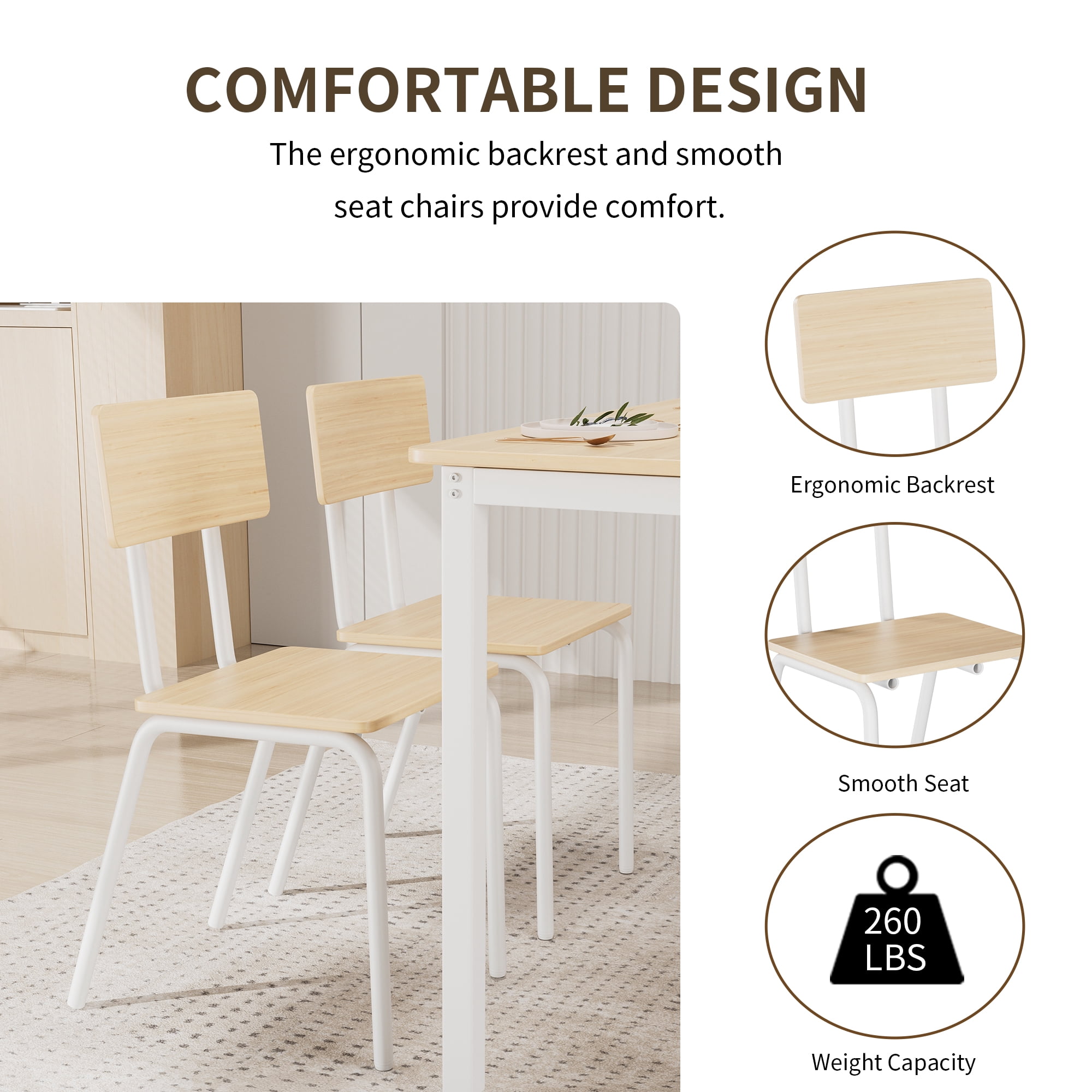 Homefun 5-Piece Dining Table Set,Rectangular Kitchen Table & 4 Chairs with Metal Frame, Easy Clean Small Space Dining Furniture