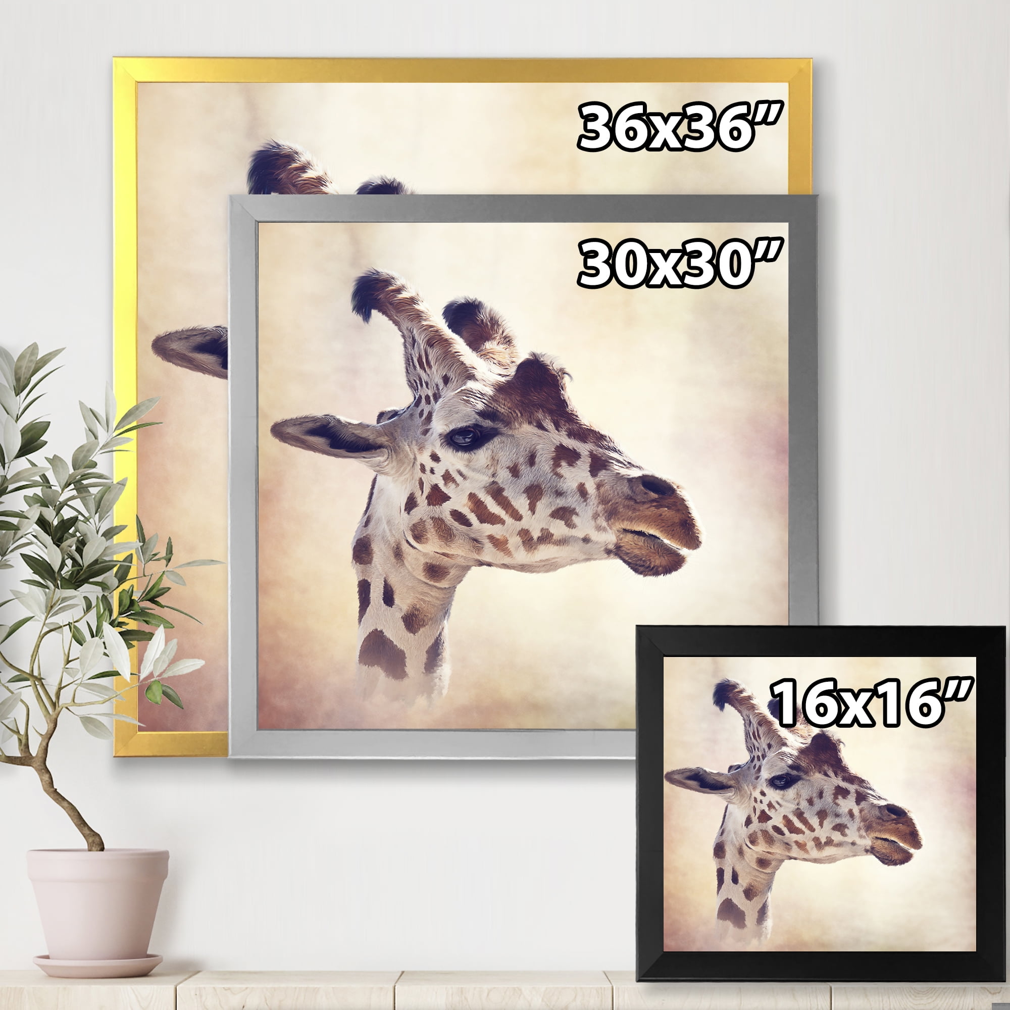 Designart 'Close Up Portrait of A Giraffe VII' Farmhouse Framed Art Print