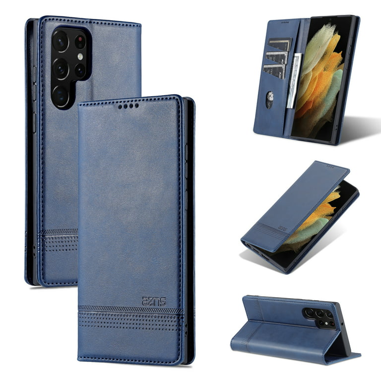 Samsung Galaxy S22 Ultra case Vintage PU Leather Wallet Case TPU Bumper  Card Slots Hands-Free Kickstand Magnetic Closure Shockproof Flip Folio Case
