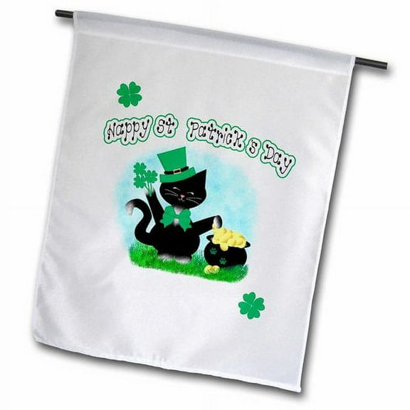 3dRose, Cute Black White Tuxedo Cat Lovers - Happy St Patricks Day Pot of Gold, 12 x 18 inch Garden Flag