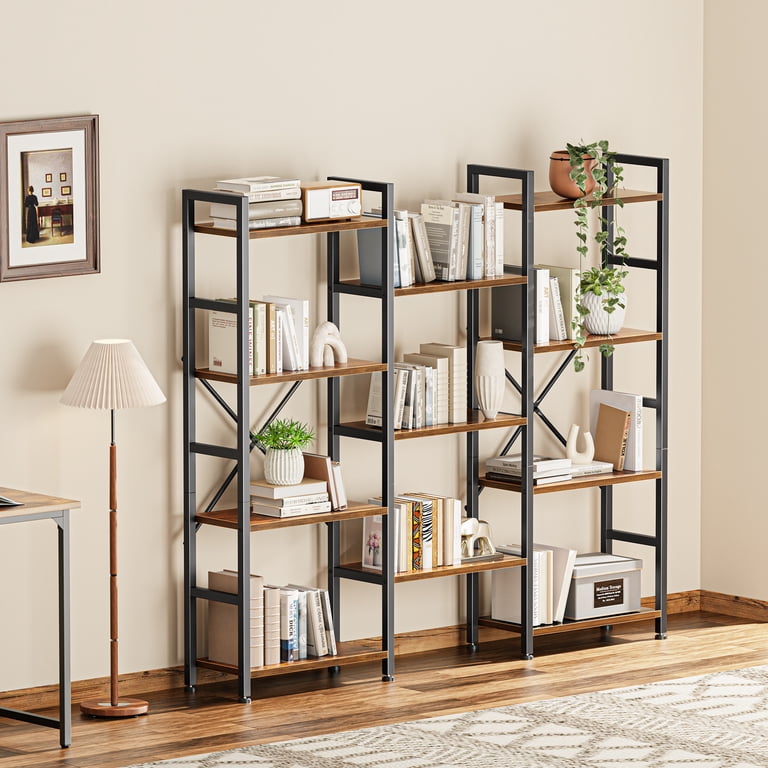 Amadwell 4-Tier Industrial Bookcase, Brown photo 6