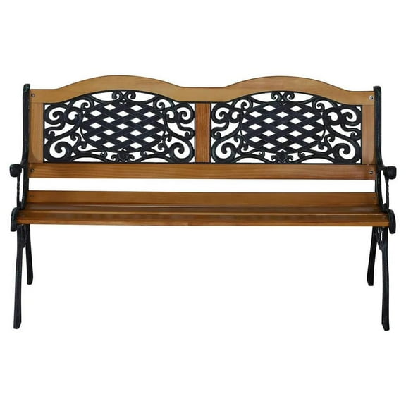 Topcobe 50" Outdoor Bench, Dual Seating Patio Loveseat, Wooden & Metal Accents, Elegant Teak Design