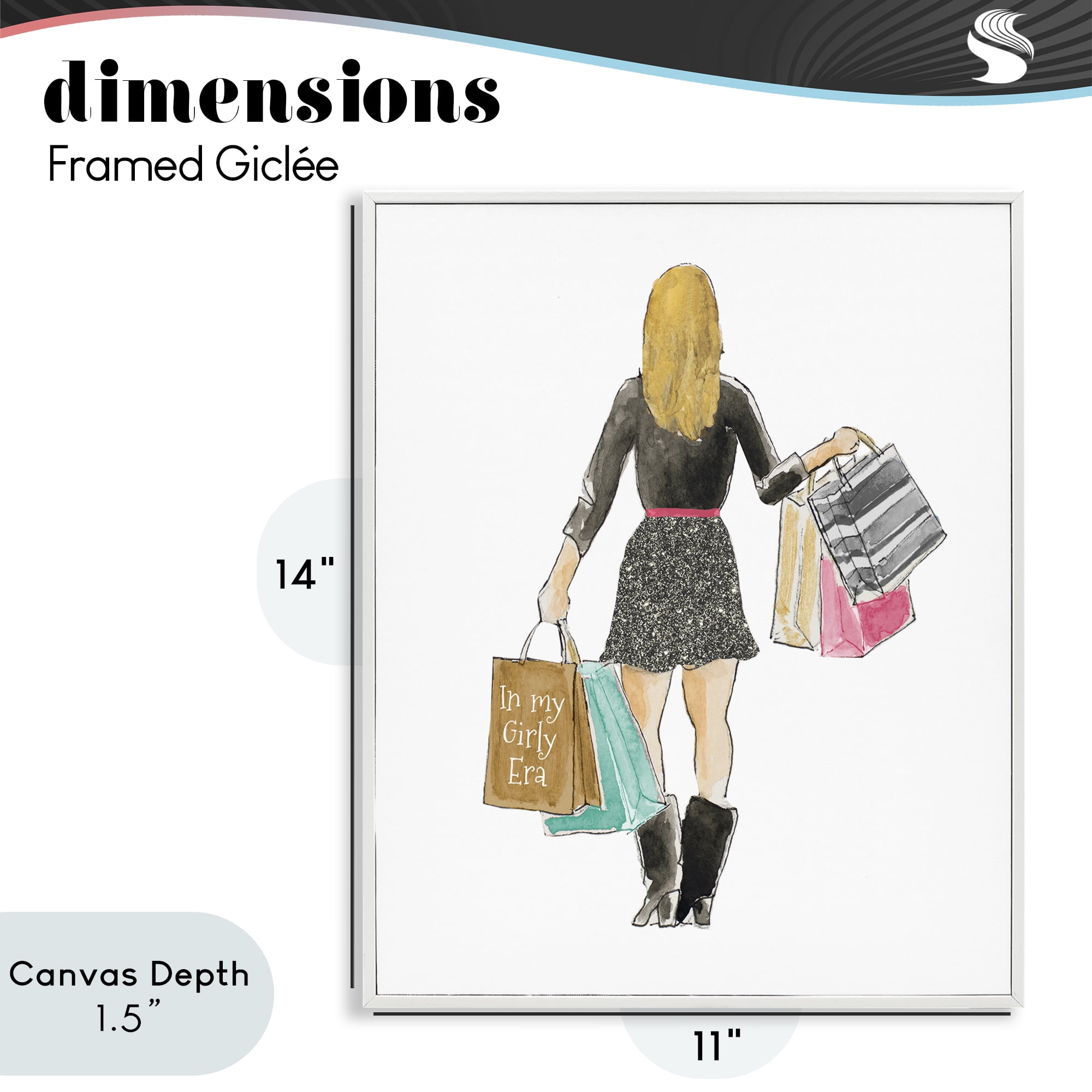 Stupell Industries Girl With Shopping Bags White Framed Giclee Art, design by Lanie Loreth