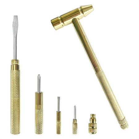 TXYRDXK 6 in 1 Small Hammer Metal Mini Hammer Portable Multitool Hammers with Flat Head Phillips Screwdriver and Claw-Hammer Multifunctional Hammers Tools (Gold)