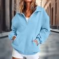thumbnail image 5 of Yeaiivve Oversize Sweatshirts for Women Long Sleeve Button Henley Pullover Tops Mock Neck Loose Fit Casual Sport Sweatshirt with Pockets Light Blue,XL, 5 of 9