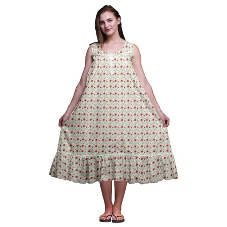 

Bimba White38 Floral Leaves & Dahlia Cotton Nightgowns For Women Mid-Calf Printed Sleepwear Night Dress Medium