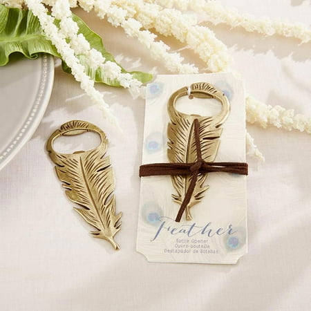 Kate Aspen Gilded Gold Feather Bottle Opener - Set of 6 - Guest Gift, Party Favor or Decorations for Weddings, Bridal Showers, Baby Showers & More