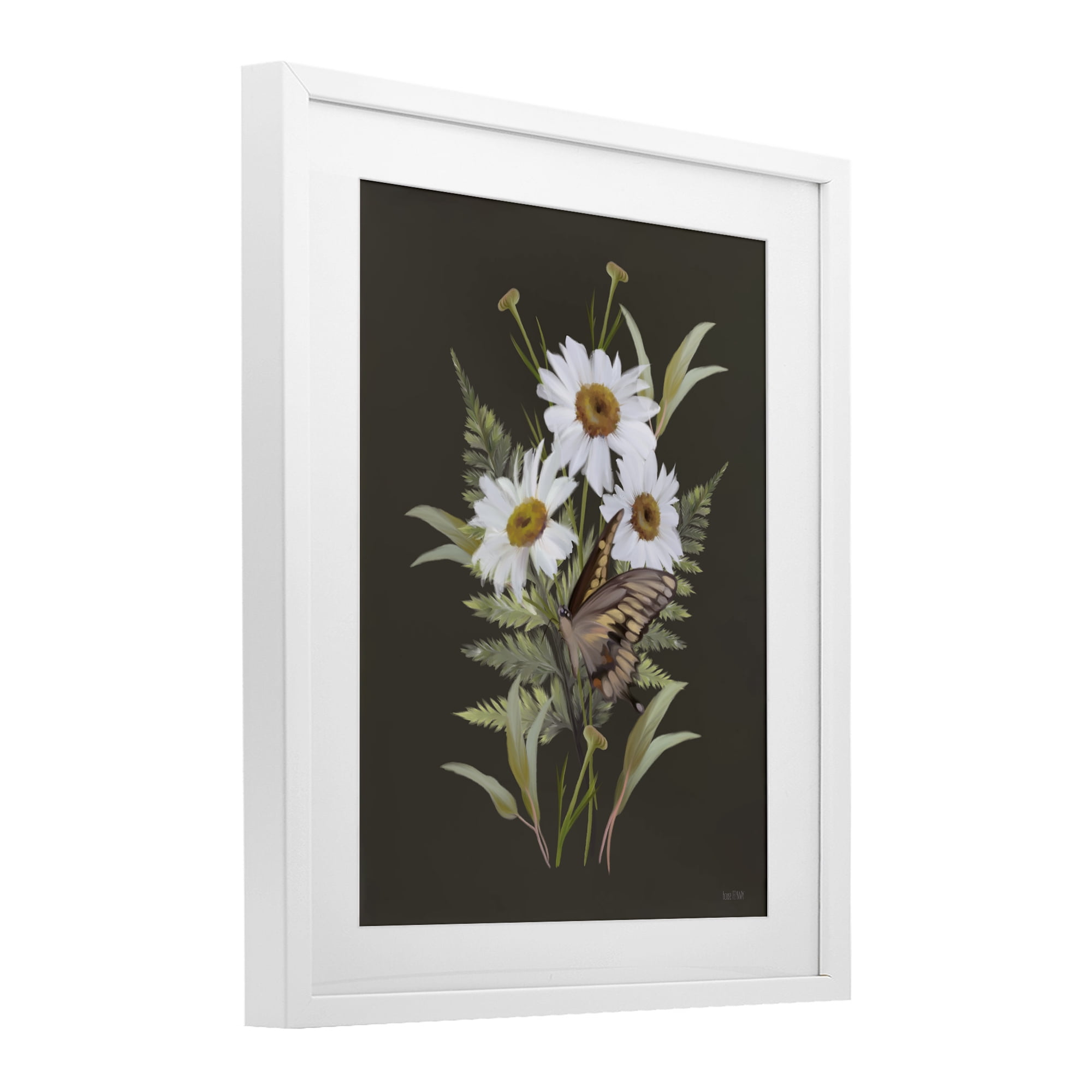 Stupell Industries Daisy Bouquet with Swallowtail White Framed Print Under Glass, design by House Fenway
