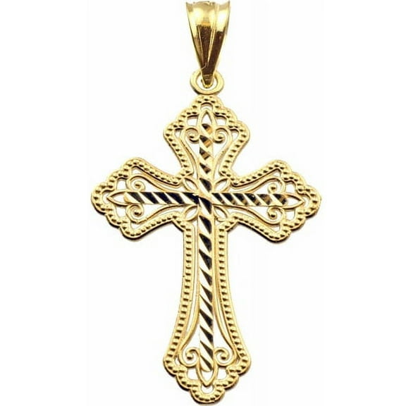 Handcrafted 10kt Yellow Gold Diamond-Cut Cross Charm Pendant