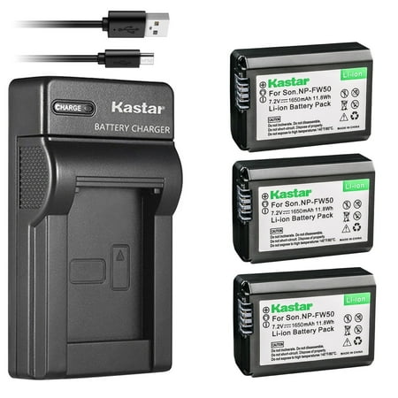 Kastar 3-Pack NP-FW50 Battery and Slim USB Charger Replacement for Sony SLT-A33 SLT-A35 SLT-A37 SLT-A55 ZV-E10 DSC-RX10 DSC-RX10 II DSC-RX10M2 DSC-RX10 III DSC-RX10M3 DSC-RX10 IV DSC-RX10M4 Camera