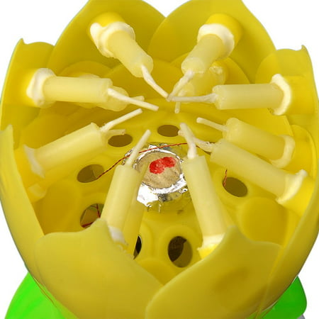 Birthday Candles 2pcs Yellow Lotus Flower Candles Play Happy Birthday to You Music with Rotation