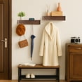 thumbnail image 5 of Wall-Mounted Coat Rack – Floating Wood Shelf with Hidden Hooks – Modern Entryway Organizer for Hallway or Closet (Walnut), 5 of 7