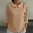 thumbnail image 3 of Breezora Womens Doll Collar 3 4 Sleeve Pullover Top Casual Sweatshirt Soft Comfort Blouse Modern Style L Size Khaki, 3 of 4