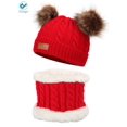 thumbnail image 2 of Deago Infant Toddler Winter Hat Scarf Set for Baby Girl Knitted Warm Fleece Lined Skiing Cap Lovely Pompom Kids Beanie 6-36 Months (Red), 2 of 5
