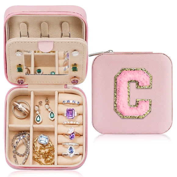 Joyero Parima Travel Essentials para mujer con letra C, color rosa